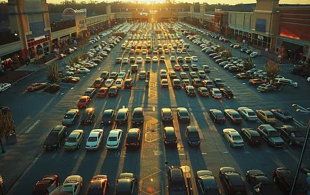 Fleet of commercial vans parked outside a business facility.webp