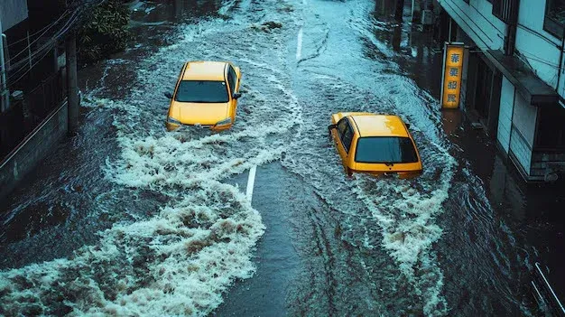 cars stuck on road due to heavy rainfall.webp