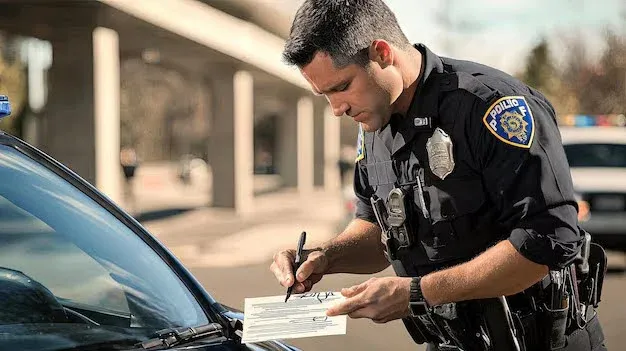 police man giving ticket claim to driver.webp